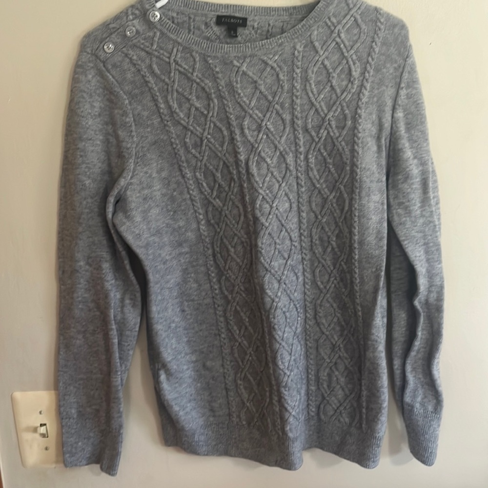 Talbots Womans Large Wool Blend Cable Knot Gray Sweater winter Top
